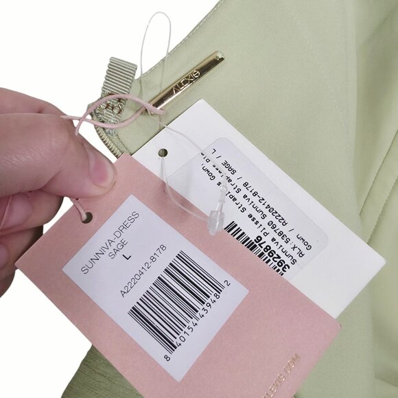Alexis Sunniva Sage Green‎ Pleated Strapless Plissé Maxi Dress Gown Size L - Picture 5 of 14